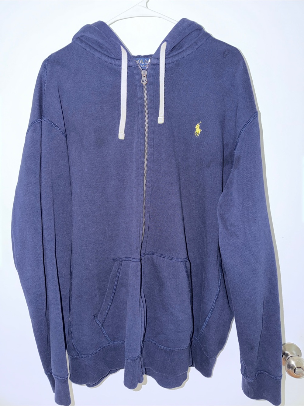 Polo by Ralph Lauren Navy Zip Front Hoodie with Yellow Pony